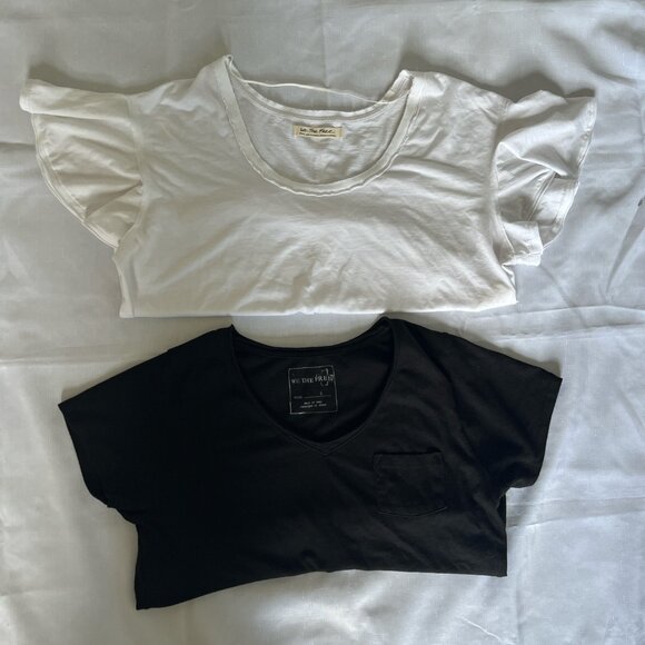 We The Free T-Shirt Bundle (2) Oversized Black Curved Hem Tee & White Cropped S - Picture 2 of 9